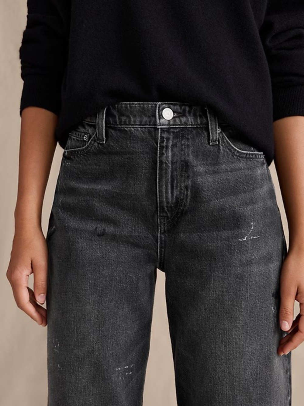 NWT! Banana Republic Mid Rise Barrel Ankle Splatter Black Jean(#825213)🩷 - Picture 5 of 6